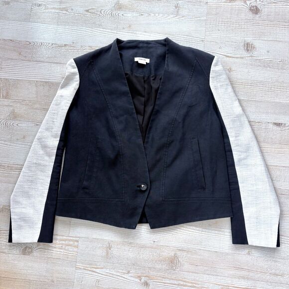 Helmut Lang Era Cotton‎ Linen Single Button Blazer | Black/Ivory 8 - Picture 1 of 10